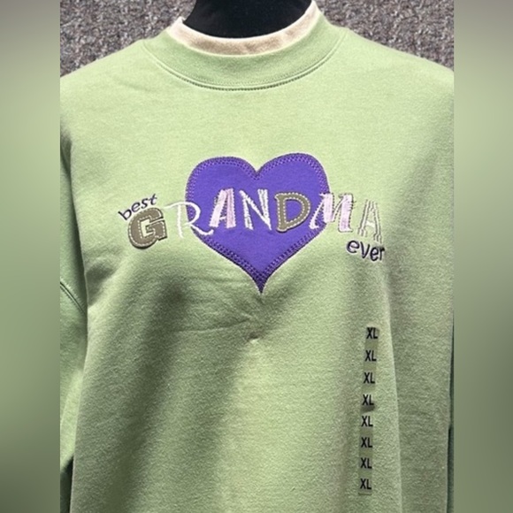Best Grandma Ever Top Embroidered Cotton Lime Green Size XL - Picture 2 of 10